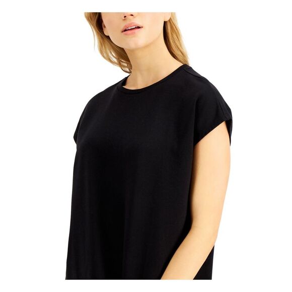 EILEEN FISHER Womens Black Cap Sleeve Crew Neck Knee Length Shift Dress S - Picture 3 of 4